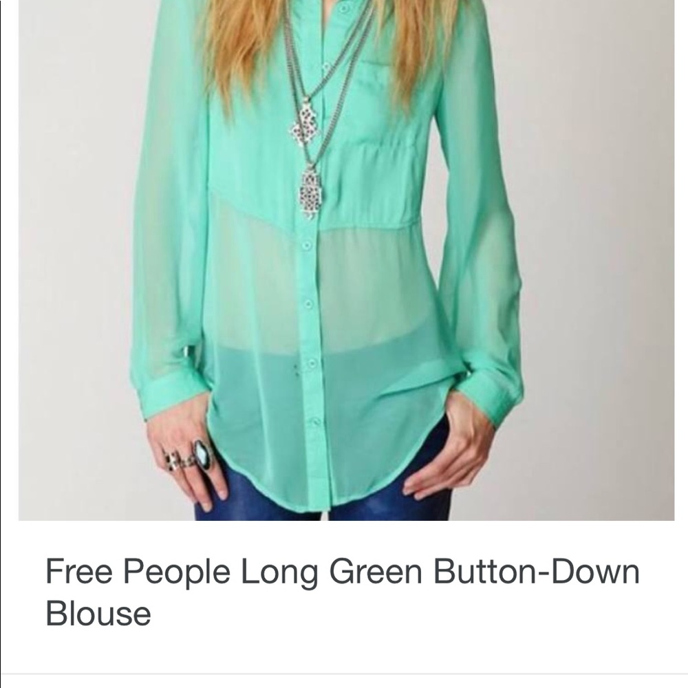 Free People Emerald green sheer button down blouse